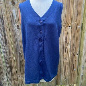 Daniel Caron blue sleeveless v neck knit button tie sweater vest cardigan as is